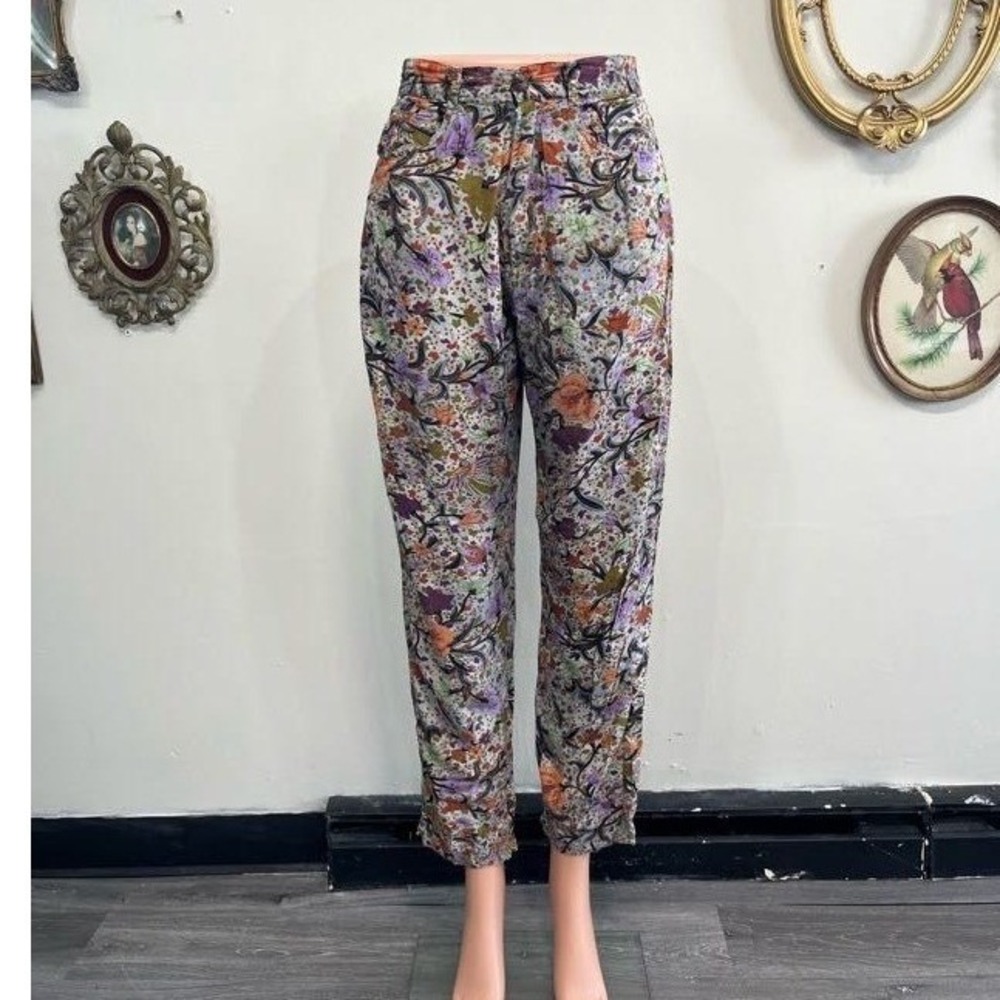 Vintage Paul Ropp Floral Batik Boho Pants Size M Luxury Resort Wear High Waist